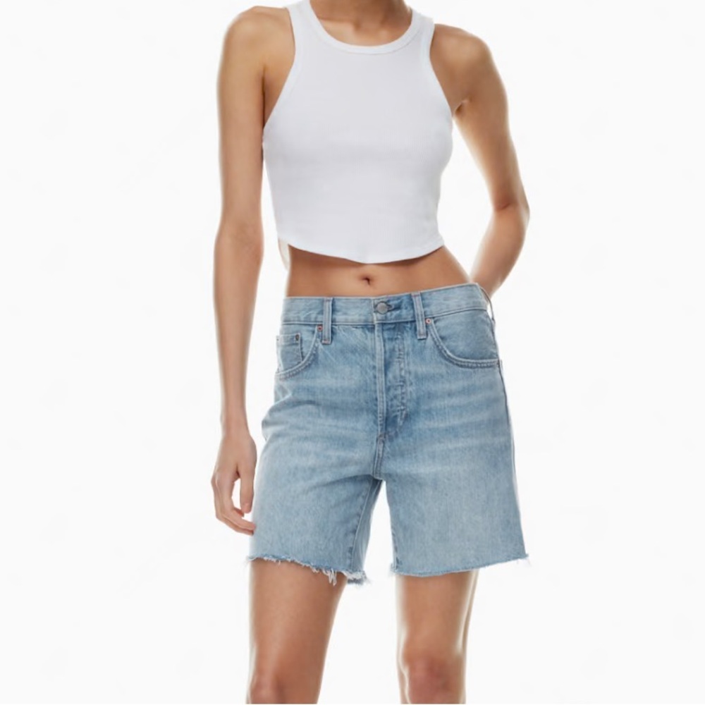 Denim Forum The Yoko Hi-Rise Mid Thigh Denim Short
